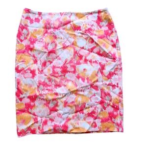 Talbots Petites Pink Orange Abstract Floral Pencil Skirt 4P NWT